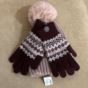 Maurices Soft Knit Beanie in Light Pink & Burgundy